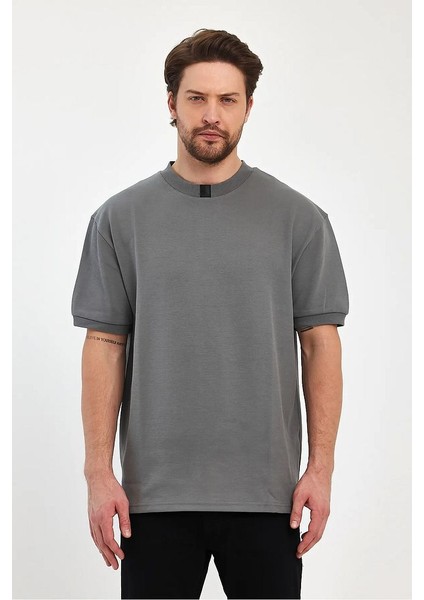 Erkek Bisiklet Yaka Garnili Iki Iplik % 100 Pamuk Cotton Oversize T-Shirt