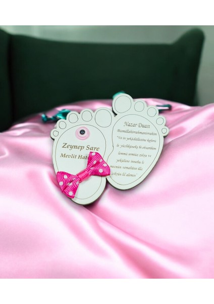 25 Adet Ahşap Bebek Ayak Izi Magnet Bebek Doğum Mevlit Nazar Duası Detaylı