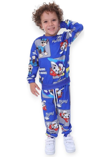 Erkek Çocuk 2 İplikli Full Likralı Kumaş Paw Patrol Karakterli Mavi Uzun Kollu Eşofman Takım