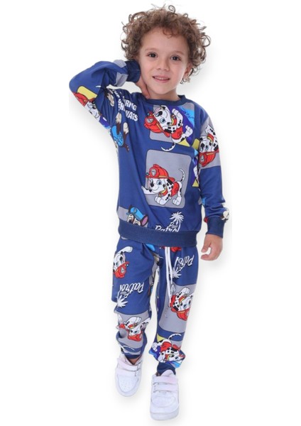Erkek Çocuk 2 İplikli Full Likralı Kumaş Paw Patrol Karakterli Mavi Uzun Kollu Eşofman Takım fiyatları