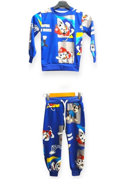 Erkek Çocuk 2 İplikli Full Likralı Kumaş Paw Patrol Karakterli Mavi Uzun Kollu Eşofman Takım modelleri