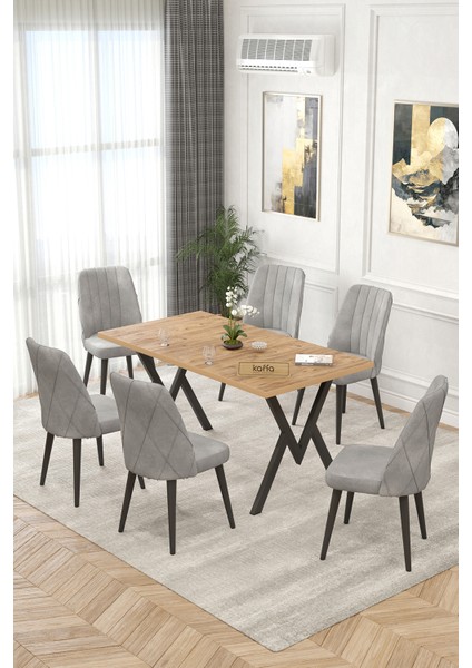 Rath Atlantik 80x140 Sabit Mutfak Masası Yemek Masası Masa Sandalye Takımı 6 Gri Sandalye