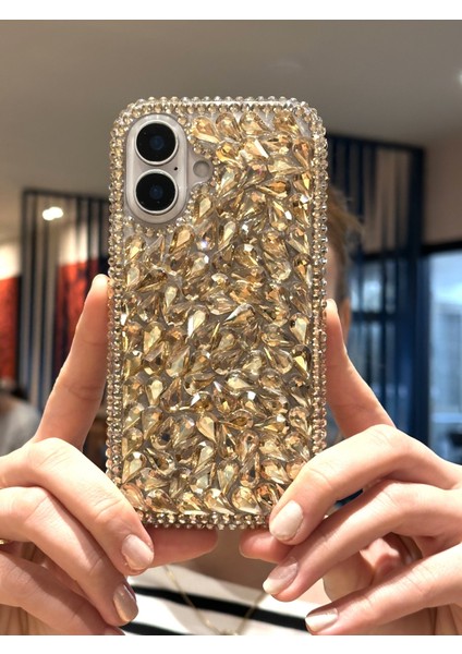 iPhone 16 Uyumlu Lüks Gold Kristal Taşlı Kılıf modelleri