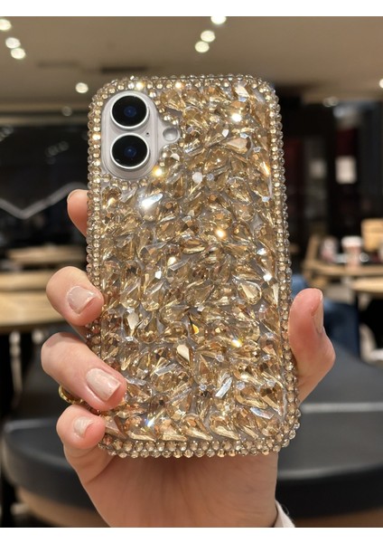 iPhone 16 Uyumlu Lüks Gold Kristal Taşlı Kılıf indirimleri
