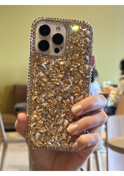 iPhone 16 Pro Uyumlu Lüks Gold Kristal Taşlı Kılıf