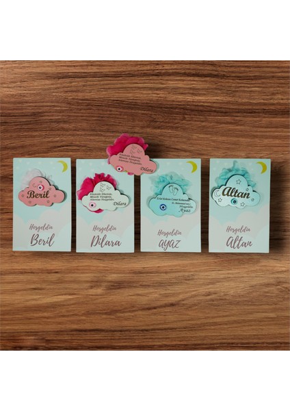 20 Adet Ahşap Bulut Magnet Bebek Doğum Mevlit Doğum Günü -Sunum Kartı ile