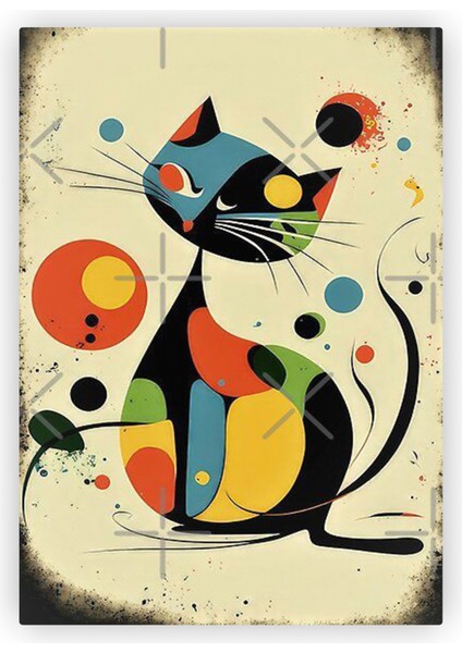Çok Renkli Kedi Soyut Modern Sanat Ahşap Poster 20X29 cm