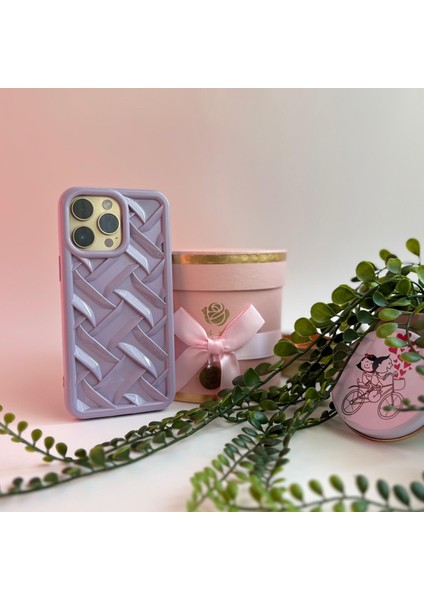 Çizgili Silikon Apple iPhone Kılıfı – Lila Apple iPhone 15 Pro