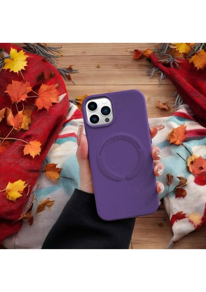 Kablosuz Şarj Destekli Deri Apple iPhone Kılıf - Mor Apple iPhone 14 Pro Max
