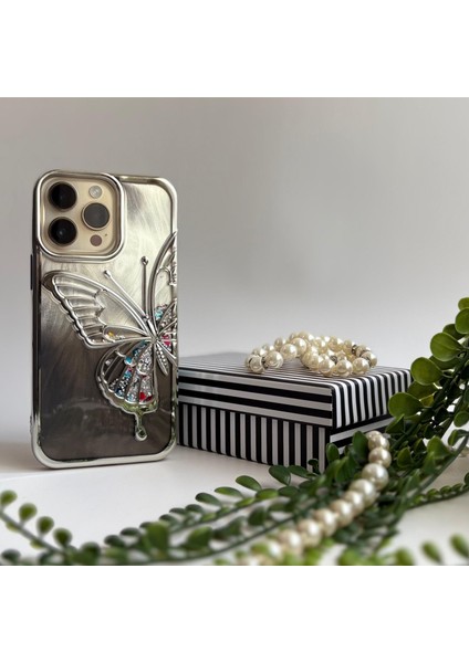 Simli Kelebek Lüks Apple iPhone Kılıfı - Gümüş Apple iPhone 11 fiyatları