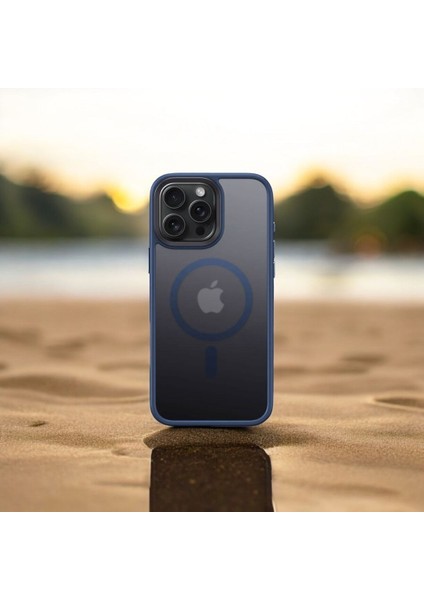 Kablosuz Şarj Destekli Fros Silikon Apple iPhone Kılıf - Navy Blue Apple iPhone 13 Pro Max