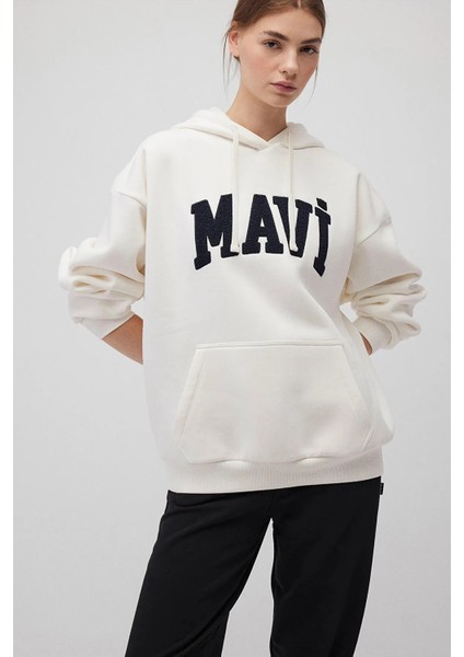 Kadın Beyaz M1S10175-80194 Kapüşonlu Sweatshirt