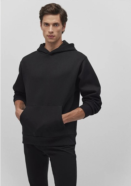 Kapüşonlu Siyah Basic Sweatshirt 0S10275-900