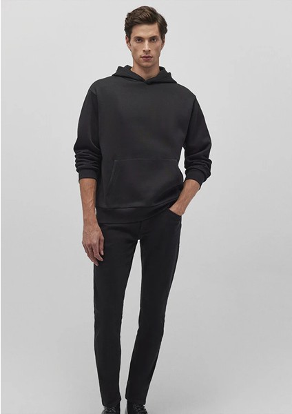 Kapüşonlu Siyah Basic Sweatshirt 0S10275-900