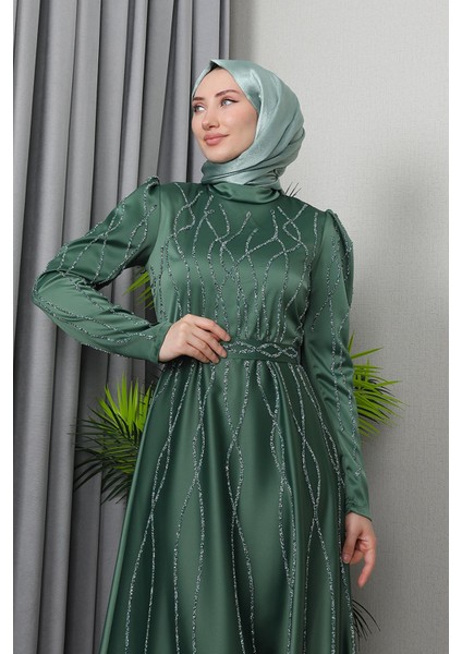 Şeyma Saten Abiye Soft Yeşil