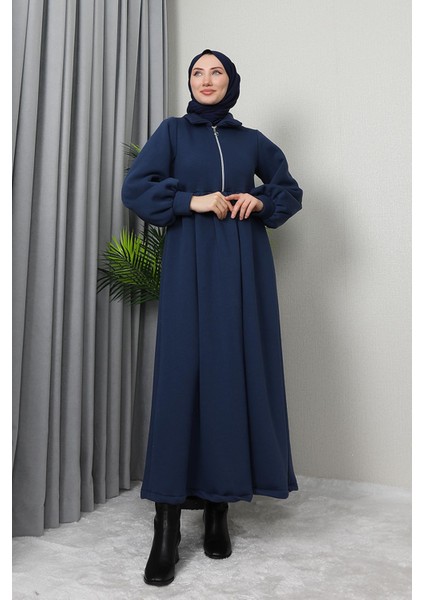 Ilayda Fermuarlı Elbise Koyu Indigo