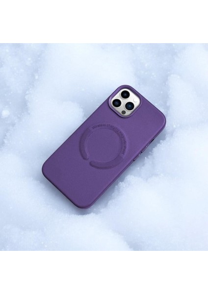 Kablosuz Şarj Destekli Deri Apple iPhone Kılıf - Mor Apple iPhone 13 Pro Max fiyatları