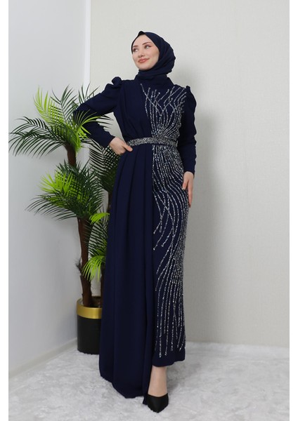 Serra Krep Elbise Lacivert