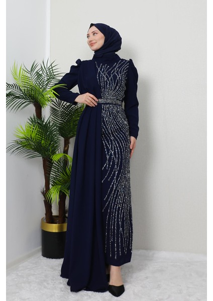 Serra Krep Elbise Lacivert modelleri