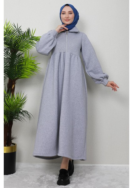 Ilayda Fermuarlı Elbise Gri