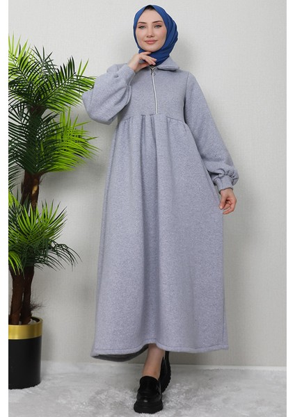 Ilayda Fermuarlı Elbise Gri modelleri
