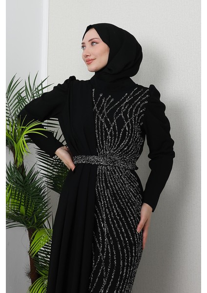 Serra Krep Elbise Siyah