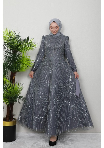 Mahur Tesettür Abiye Indigo
