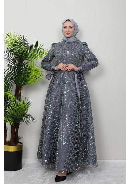 Mahur Tesettür Abiye Indigo