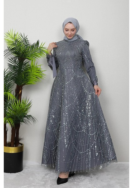 Mahur Tesettür Abiye Indigo
