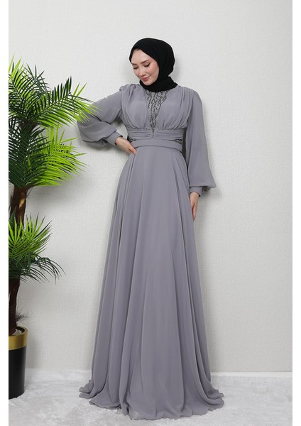 Pelin Şifon Taşlı Abiye Sütlükahve fırsatları