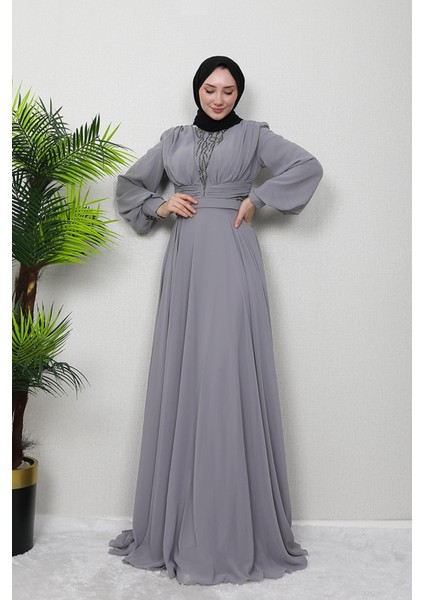 Pelin Şifon Taşlı Abiye Sütlükahve fiyatları