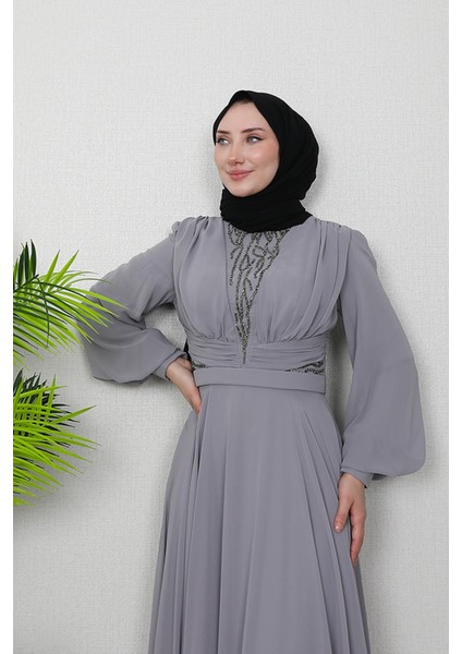 Pelin Şifon Taşlı Abiye Sütlükahve indirimleri