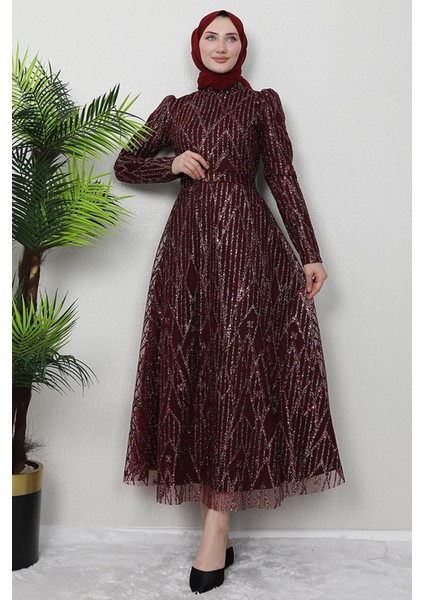 Elisa Tesettür Abiye Bordo
