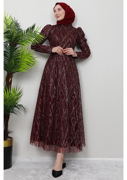 Elisa Tesettür Abiye Bordo modelleri