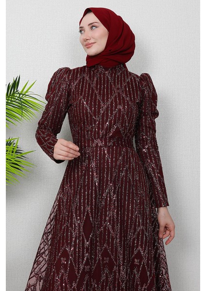 Elisa Tesettür Abiye Bordo