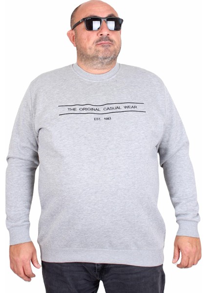 Erkek Büyük Beden Sıfır Yaka 3ip Sweat Original 24203 Grı Melanj