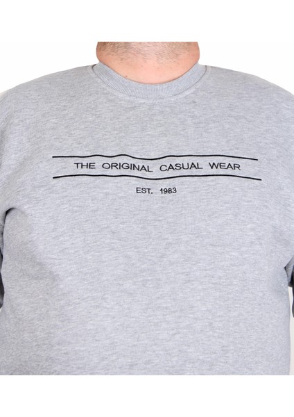 Erkek Büyük Beden Sıfır Yaka 3ip Sweat Original 24203 Grı Melanj modelleri