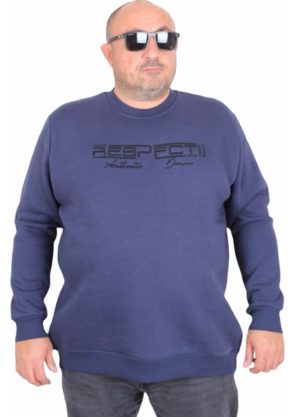 Erkek Büyük Beden Sıfır Yaka 3ip Sweat Respect 24205 Indıgo