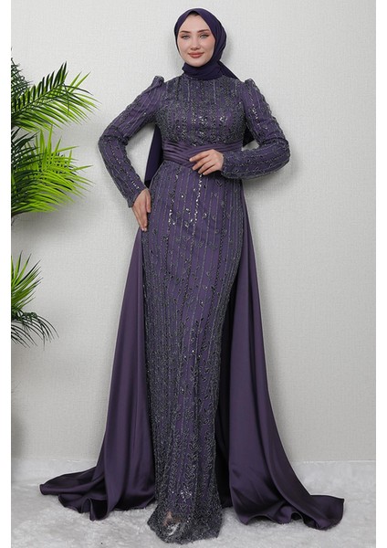 Beli Saten Detay Abiye Indigo