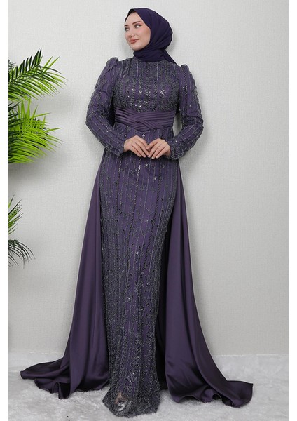 Beli Saten Detay Abiye Indigo modelleri