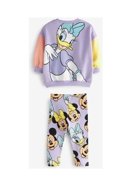 Duffy Duck Desenli Pamuklu Mor Sweatshirt Tayt Set Alt-Üst Takım Kız Çocuk