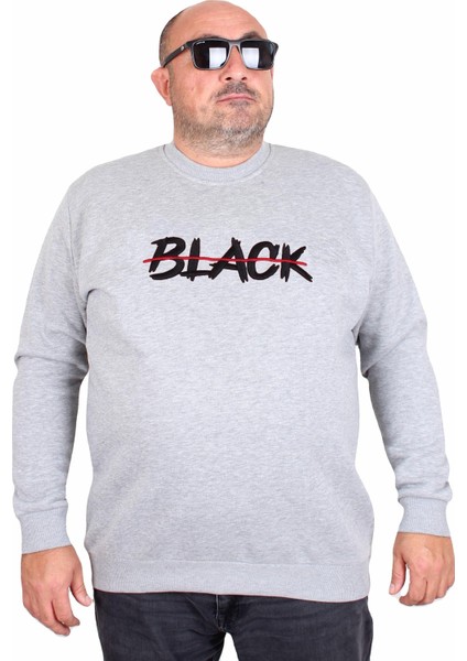 Erkek Büyük Beden Sıfır Yaka 3ip Sweat Black 24202 Grı Melanj