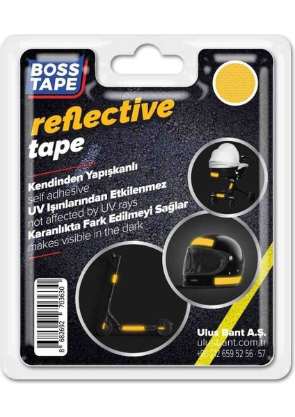 Boss Tape reflektif Işık Gelince Parlayan Kedi Gözü Bant Sarı EN:35MM Boy:1,5mt Motosiklet Bisiklet fiyatları