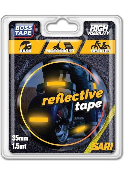 Boss Tape reflektif Işık Gelince Parlayan Kedi Gözü Bant Sarı EN:35MM Boy:1,5mt Motosiklet Bisiklet fırsatları