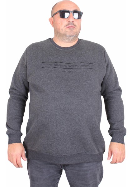 Erkek Büyük Beden Sıfır Yaka 3ip Sweat Original 24203 Antrasit Melanj