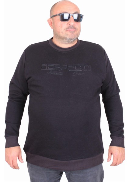 Erkek Büyük Beden Sıfır Yaka 3ip Sweat Respect 24205 Sıyah