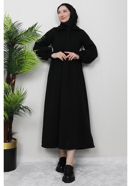 Şevval Düğmeli Elbise Siyah