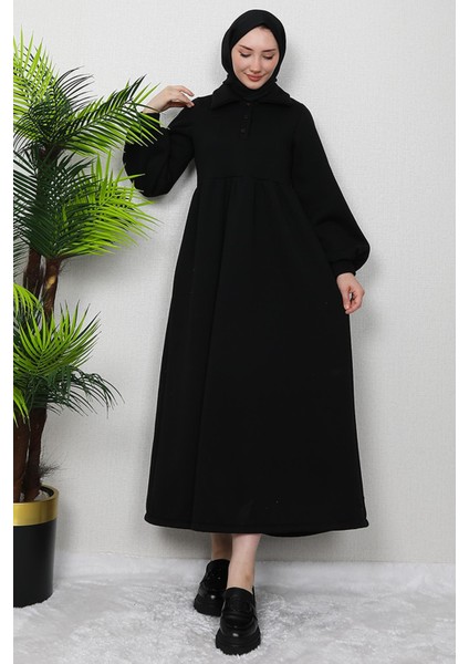 Şevval Düğmeli Elbise Siyah fırsatları