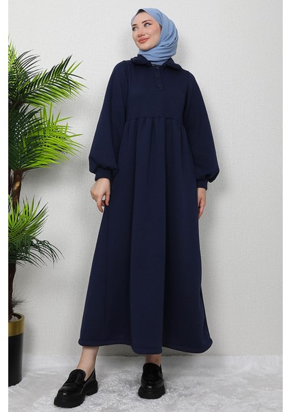 Şevval Düğmeli Elbise Lacivert