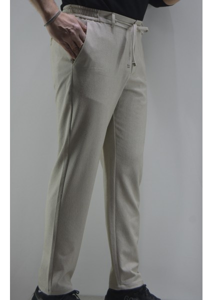 Erkek Gofre Licralı Jogger Pantolon Bej modelleri
